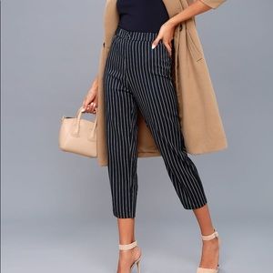 Lulu’s “Across the Boardroom Navy Blue Striped Cropped Pants”